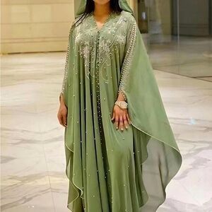 Elegant Green Embellished Women's Dress